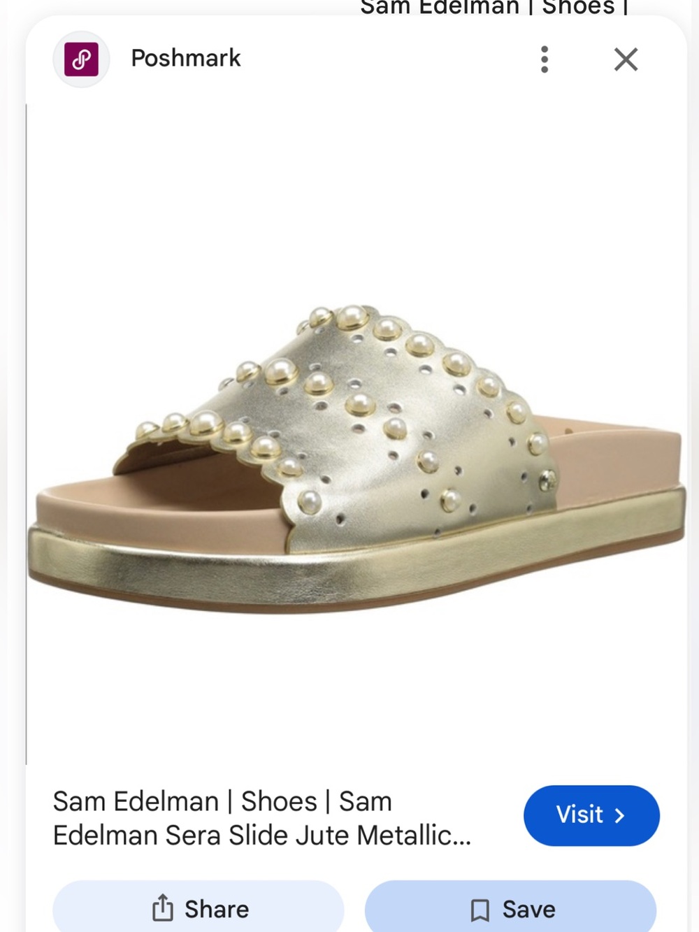 Sam Edelman 8 Women’s Pearl-Embellished Gold Slide Sandals